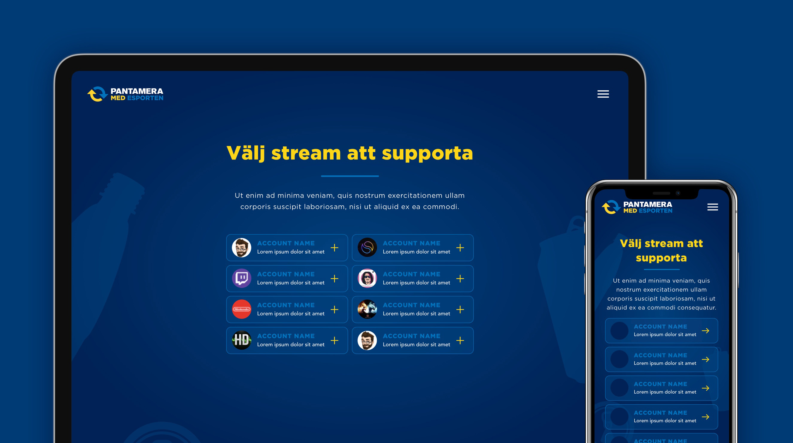 Levels campaign page design for Pantamera med Esporten