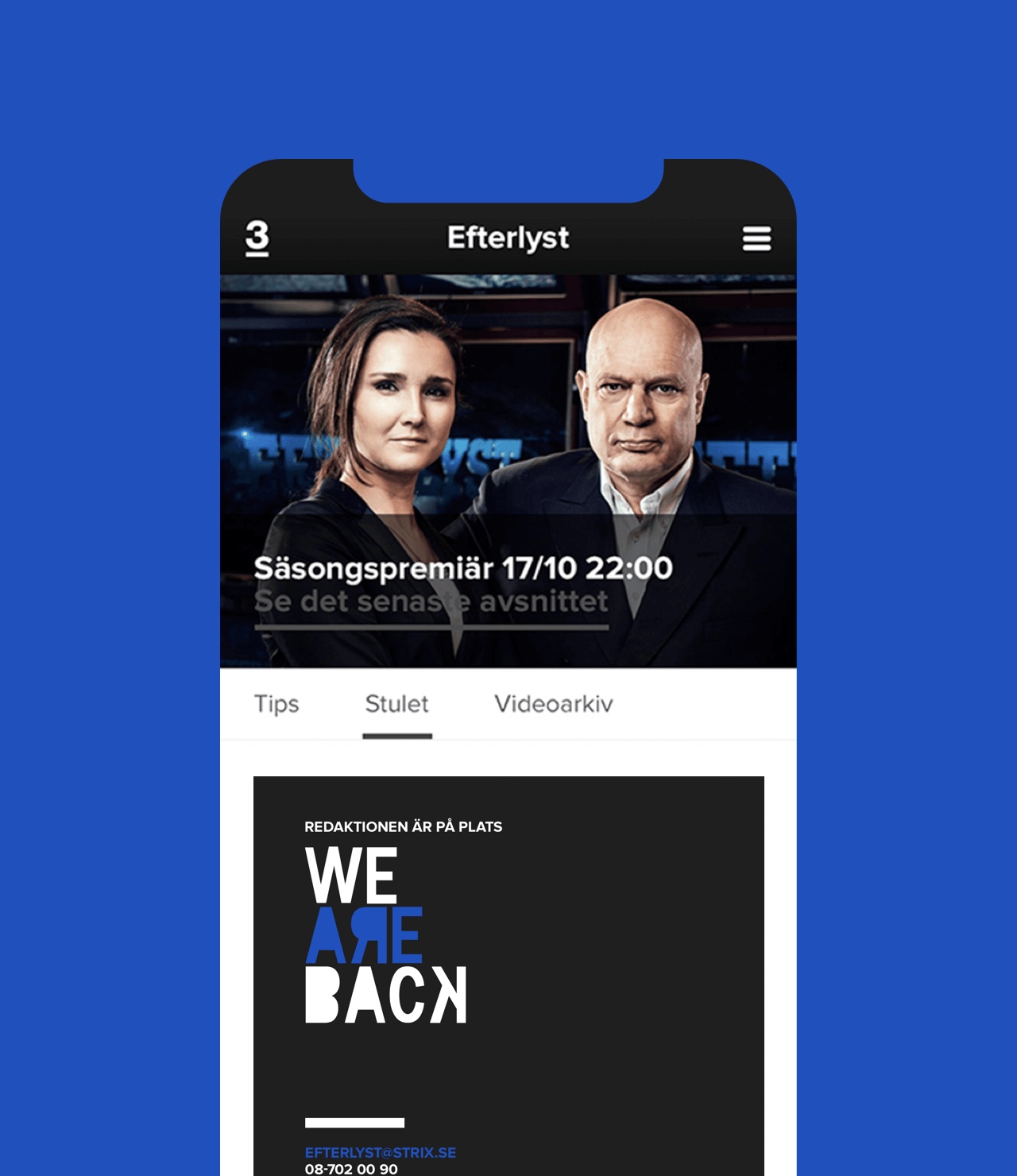 MTGx mobile landing page for Efterlyst