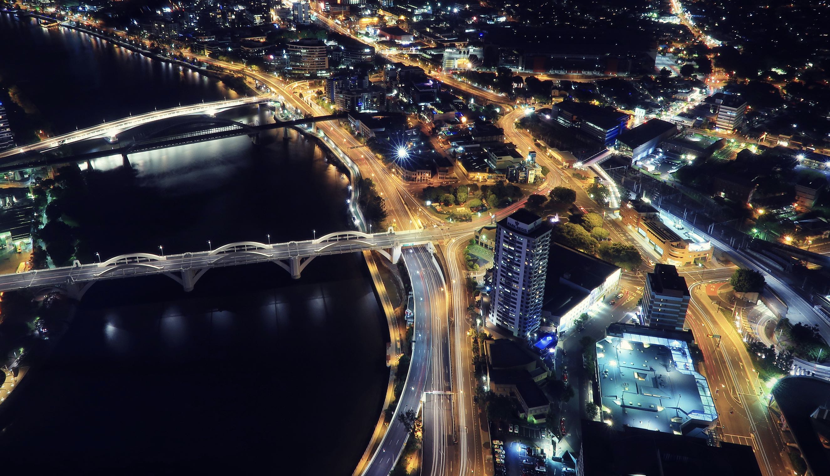 Urban night time photo shot with long shutter speed