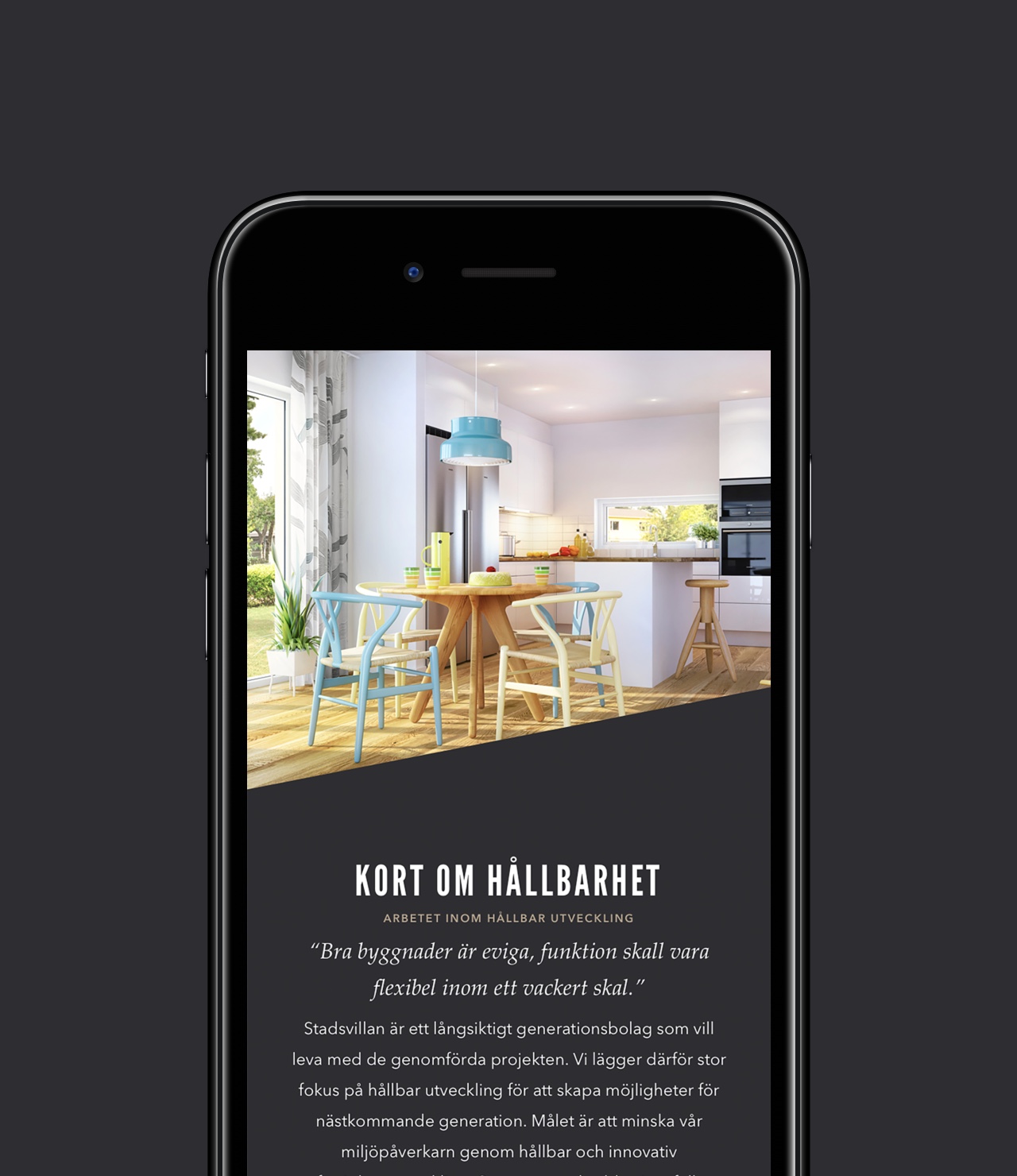 Stadsvillan text section design for mobile